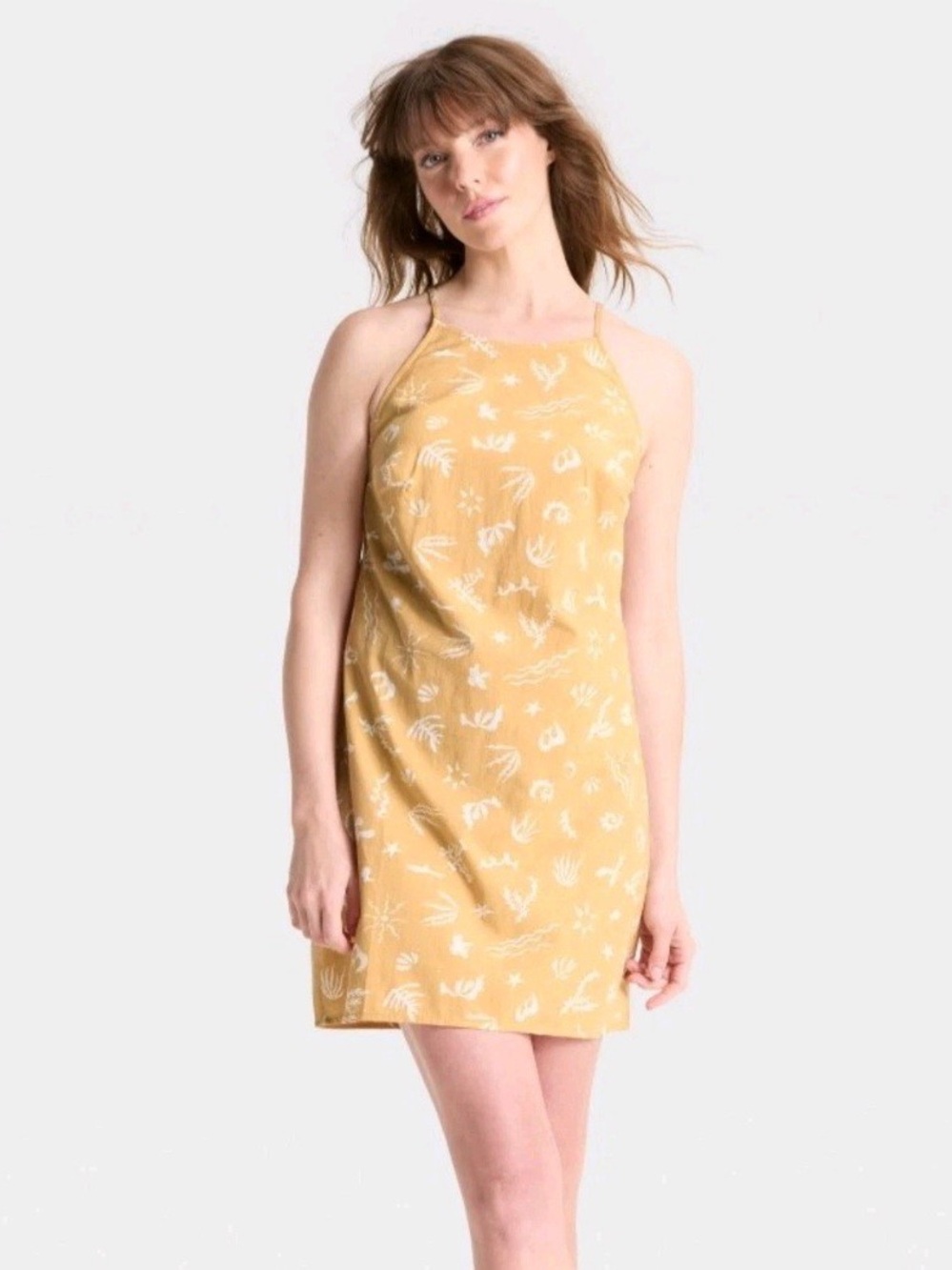 a new day Mustard Yellow Abstract Halter Slip